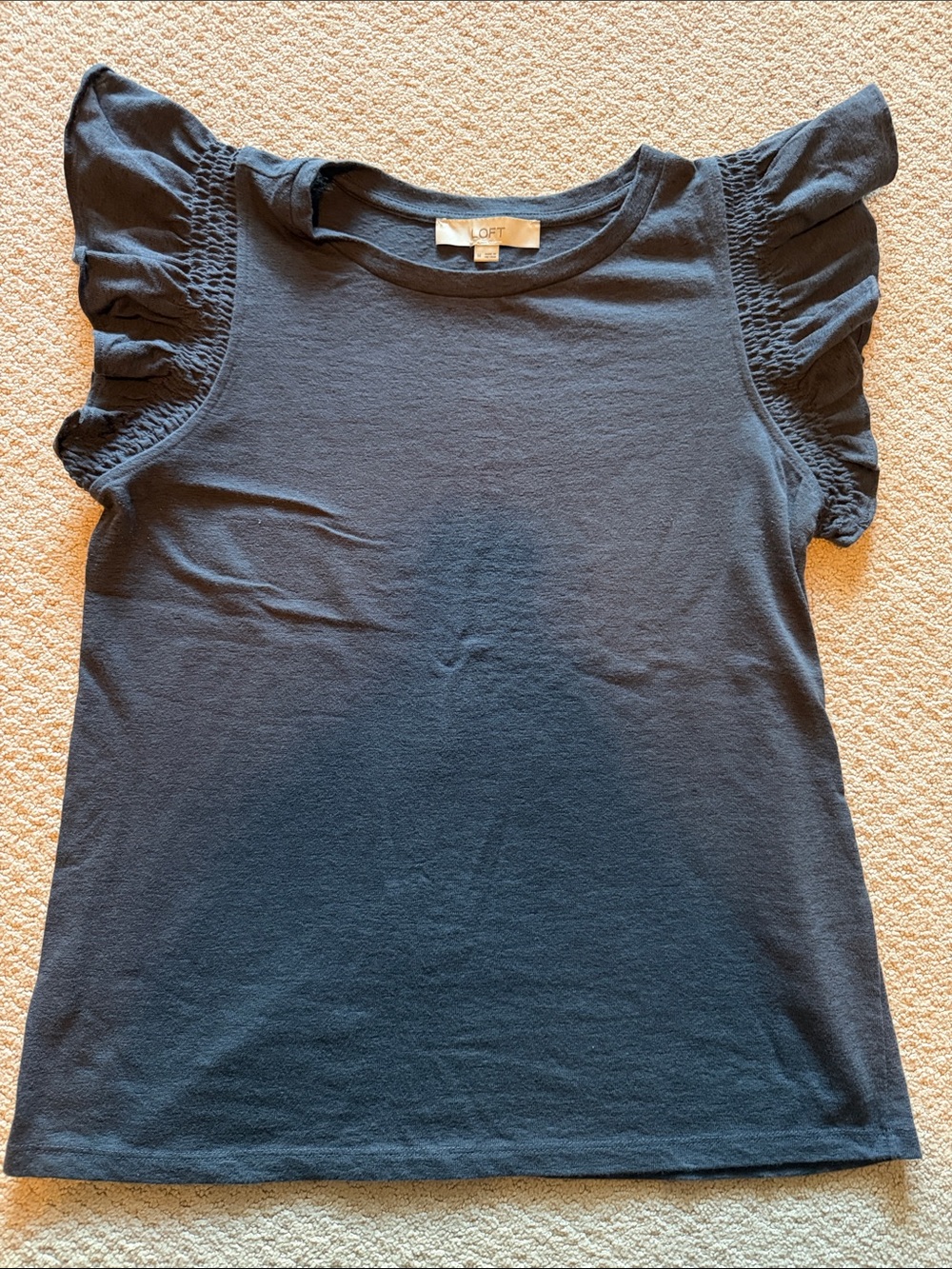 LOFT Navy Smocked Flutter Sleeve Tank Top